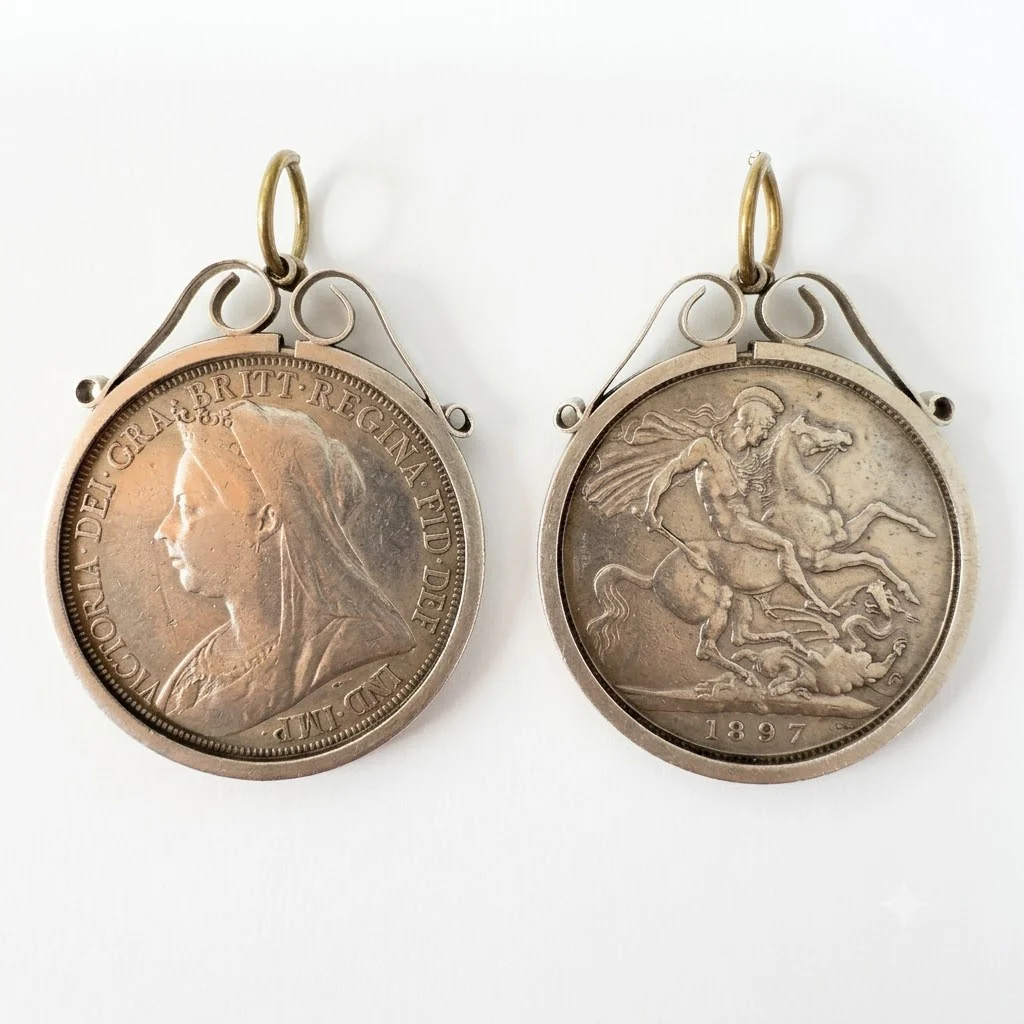 1897 Silver Crown Pendant With Mount 35.0g Approx Preowned