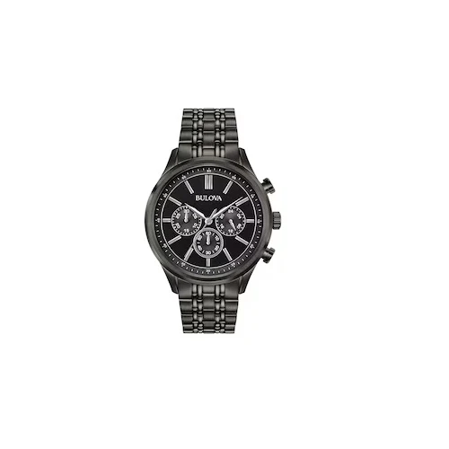 Bulova Classic Chronograph Men's Black IP Stainless Steel Bracelet Watch 98A217 Preowned