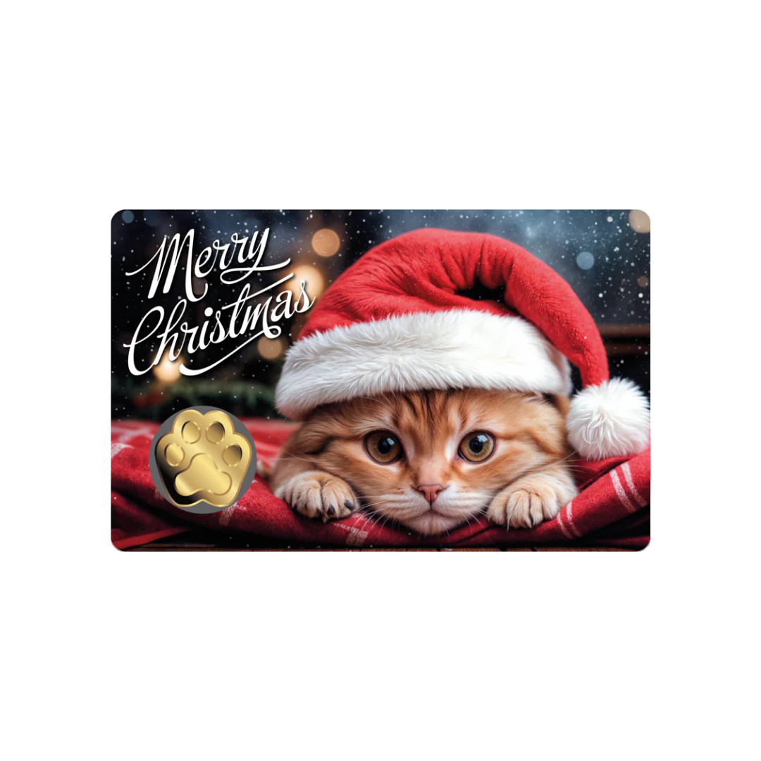 Cat Santa Hat Coin Card 999/1000 1/1000oz - Gold Gift Preowned