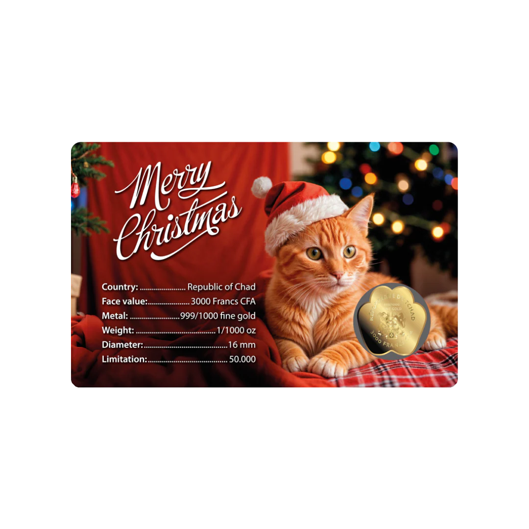 Cat Santa Hat Coin Card 999/1000 1/1000oz - Gold Gift Preowned - Image 2