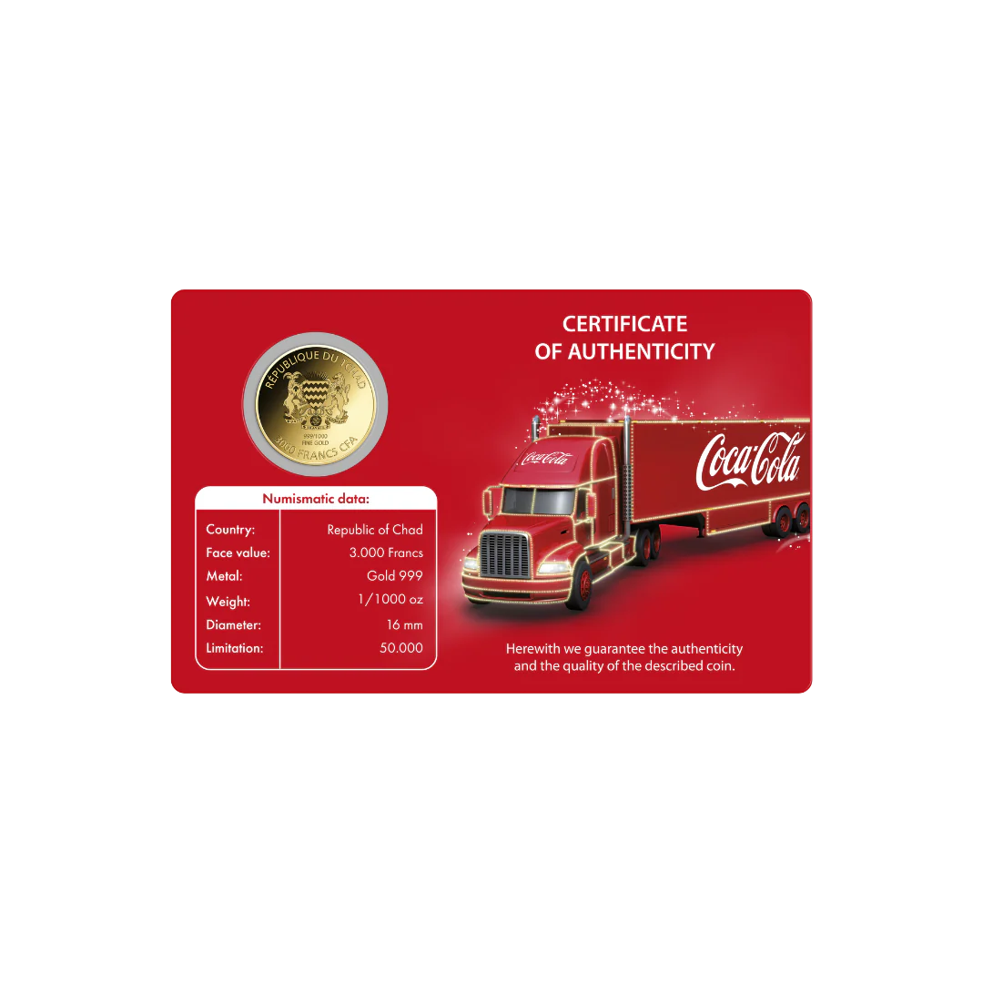 Coca Cola Santa Truck Coin Card - Gold Gift - Image 2