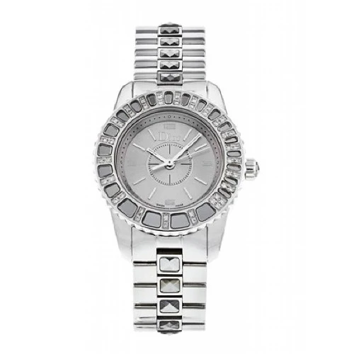 Dior Christal EN2496 28mm Steel Set With Diamonds No Box Or Paper Preowned
