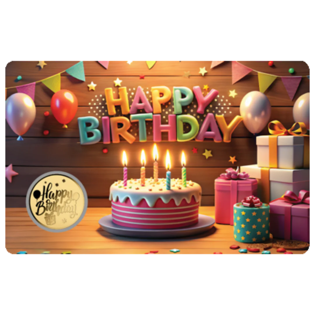 Happy Birthday Cake Coin Card - Gold Gift
