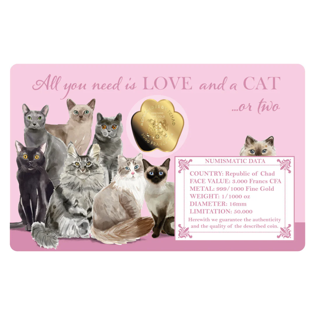 Cats Coin Card - 999/1000 1/1000oz Gold Gift Preowned - Image 4