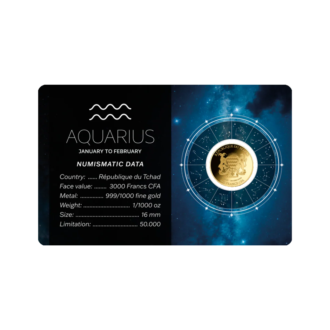 Zodiac Aquarius Coin Card 999/1000 1/1000oz - Gold Gift - Image 2