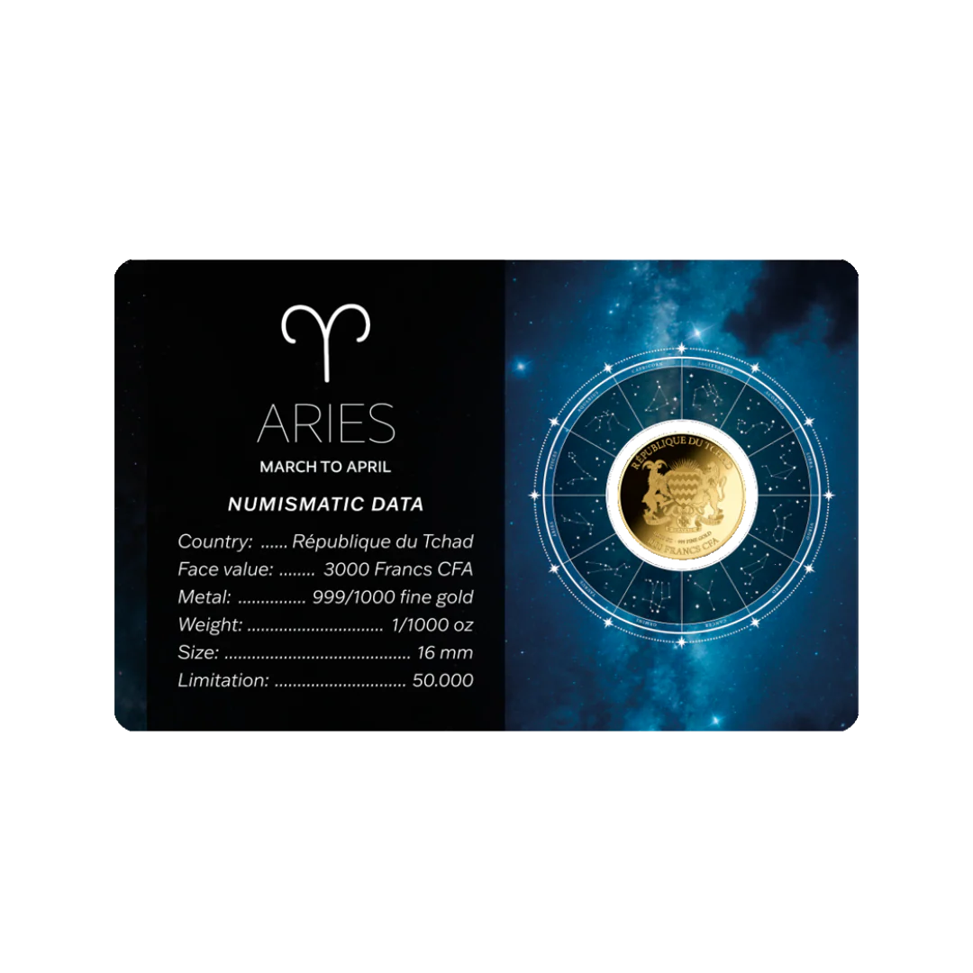 Zodiac Aries Coin Card 999/1000 1/1000oz - Gold Gift - Image 2