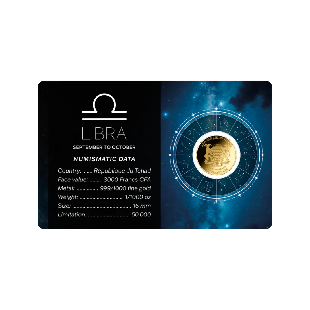 Zodiac Libra Coin Card 999/1000 1/1000oz - Gold Gift - Image 2