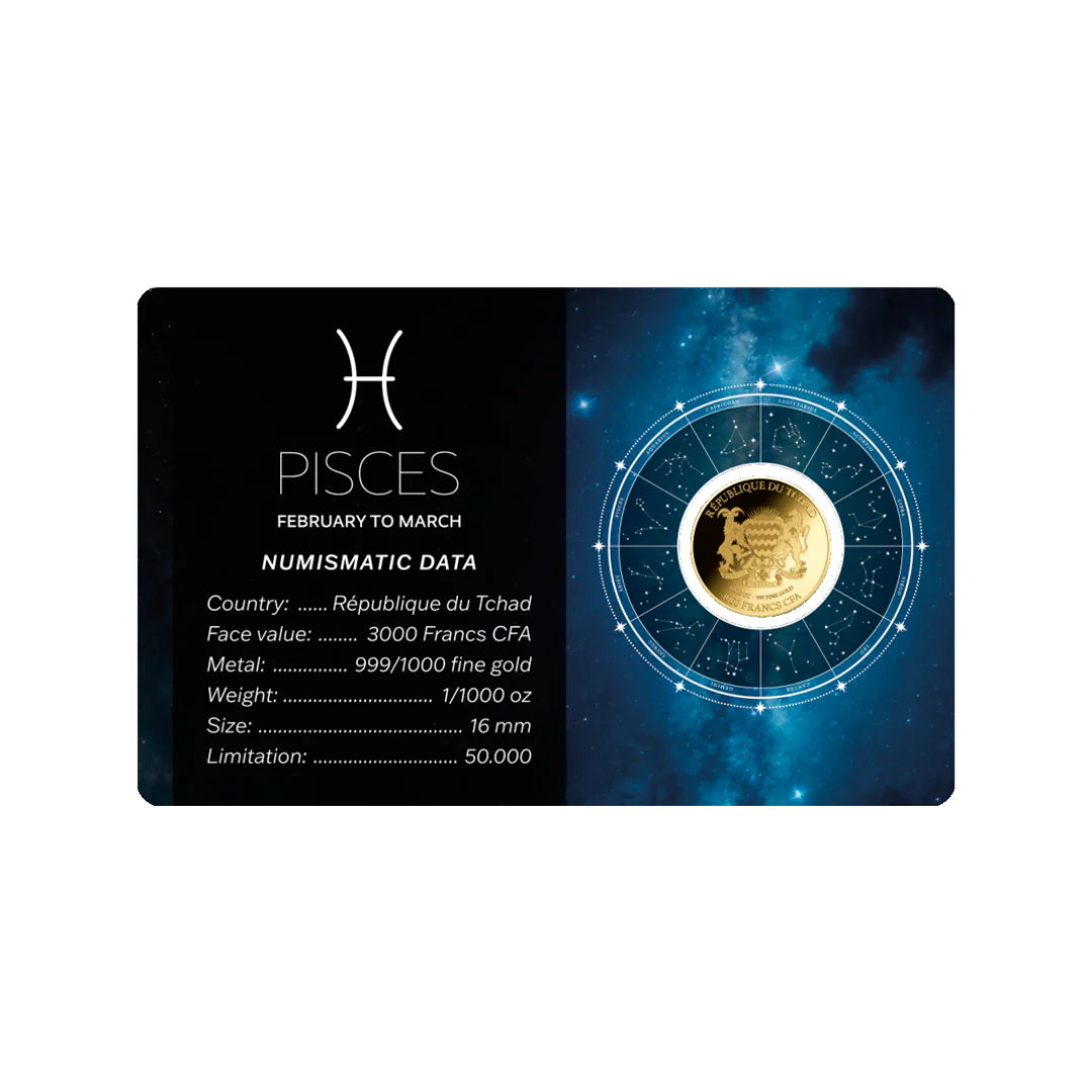 Zodiac Pisces Coin Card 999/1000 1/1000oz - Gold Gift - Image 2