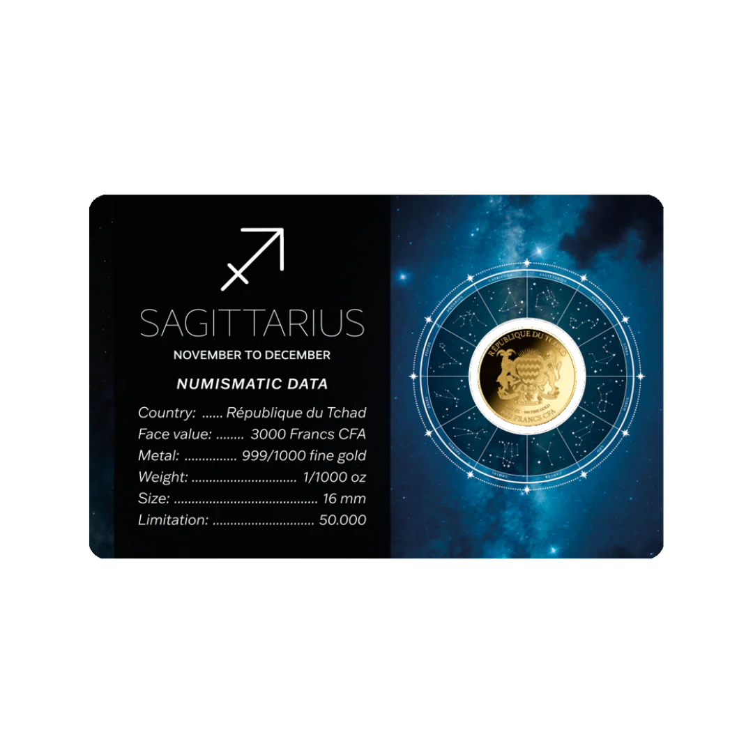 Zodiac Sagittarius Coin Card 999/1000 1/1000oz - Gold Gift Preowned - Image 2