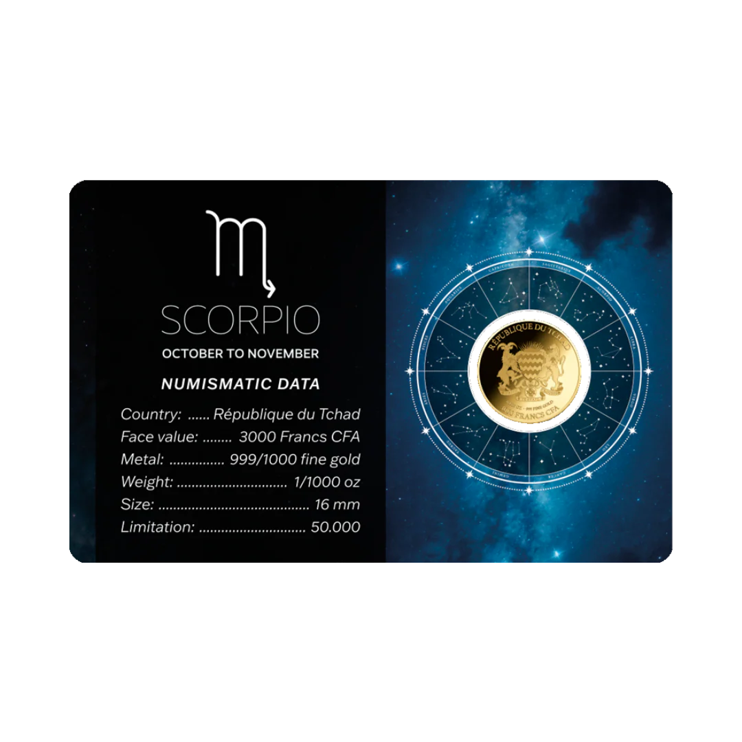 Zodiac Scorpio Coin Card 999/1000 1/1000oz - Gold Gift Preowned - Image 2