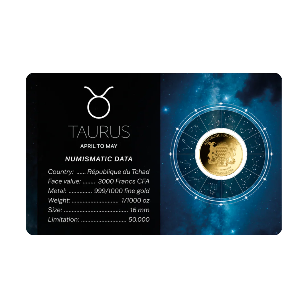 Zodiac Taurus Coin Card 999/1000 1/1000oz - Gold Gift Preowned - Image 2