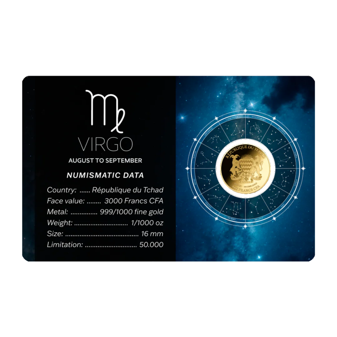 Zodiac Virgo Coin Card 999/1000 1/1000oz - Gold Gift Preowned - Image 2